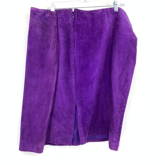 Adrian Jordan Suede Leather Skirt Womens Plus Sz 3X Purple Knee Length Straight - Picture 2 of 6